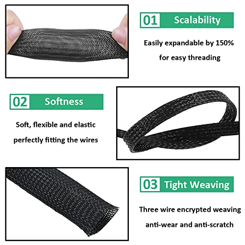 MOCNT PET Expandable Braided Sleeving Wire Braided Sleeve Cable Management Flexible Insulated Sheath Sleeve Loom Tubing Cable Tidy Protection Wrap Cover 3mm 10Meters - Image 4