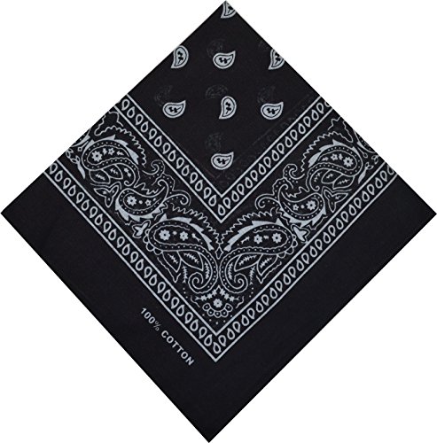 Bandana en 100 % coton Motif paisley 25 couleurs au choix - Noir - Taille Unique