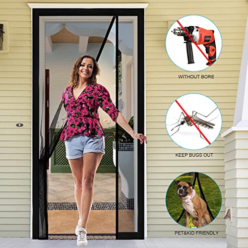 Fillis Magnet Fliegengitter Tür, 90x210cm Insektenschutz Balkontür aus Fiberglas Seitliche Öffnungs Fliegenvorhang Magnetvorhang Türvorhänge für Balkon Wohnzimmer Schlafzimmer Türen Terrassentür