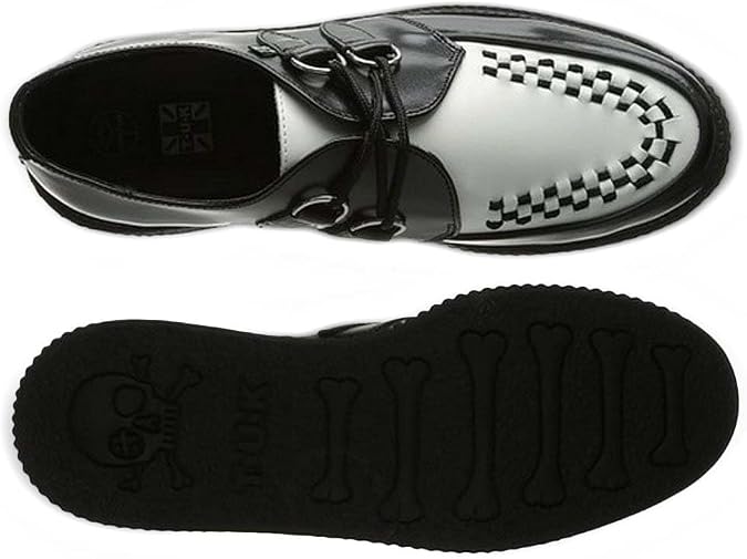 T.U.K. Black/White Leather Viva Mondo Lace Up Creepers US Women 13 / Men 11