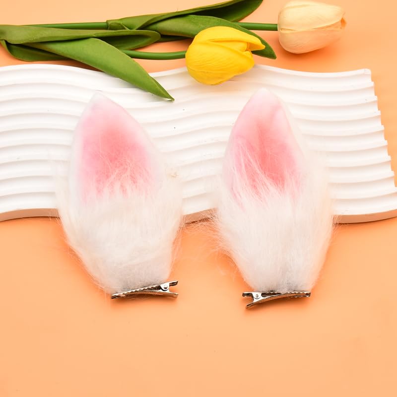 Pinzas de Orejas de Conejo Peludas Rosas y Blancas miniatura 5