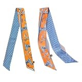 COtheSumay Mulberry Silk Scarf for Handbags & Purses, 2Pcs 2''x35'' Hair Ribbon Skinny Neck Scarves for Women（Magic wagon orange
