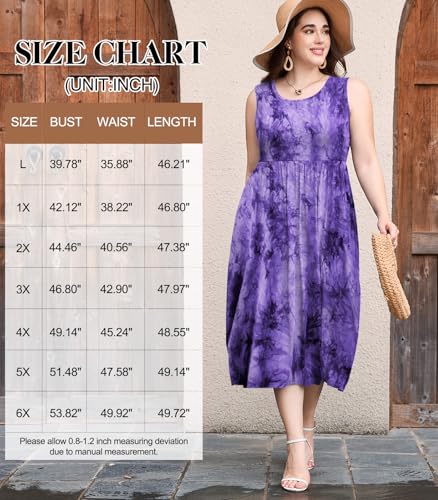 Image of LARACE Women's Plus Size Sleeveless Maxi Dress Casual Crew Neck Pleated Flowy Long Dresses with Pockets L-6XL