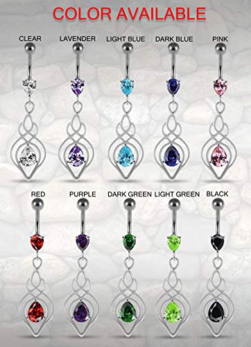 Dark Green Cz Stone Celtic Lotus Leaf Dangling 925 Sterling Silver Belly Button Ring #TOP2