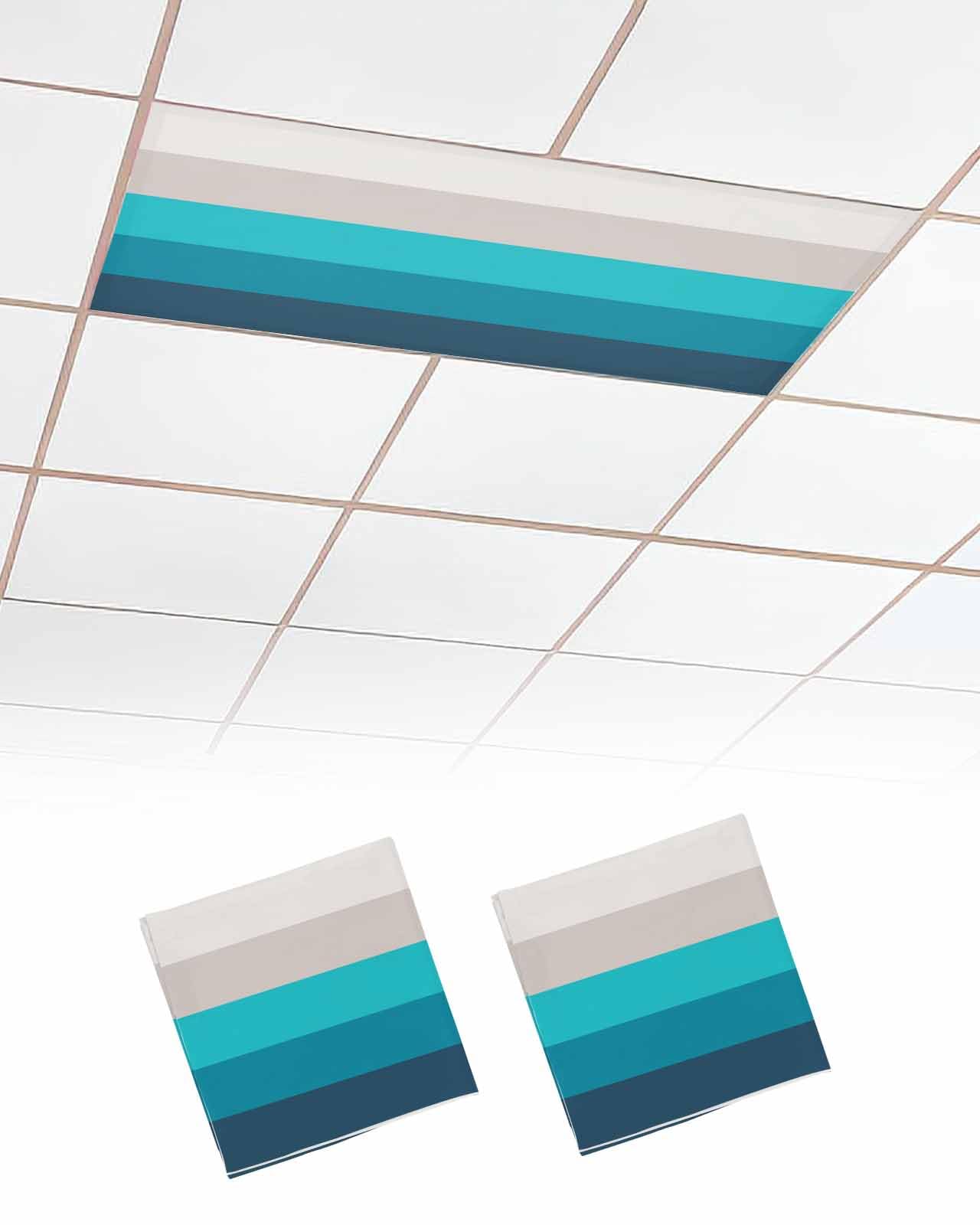 EwdeWwo Ombre 2 Pcs Fluorescent Light Covers for Ceiling Lights, Stripes Gradient Turquoise Magnetic Light Filters for Eliminate Harsh Glare Classroom Office Decoration, 4 x 2 Ft