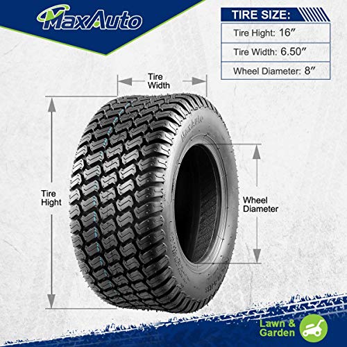 Maxauto 2 Pcs 16X6.50-8 Lawn Mower Tire For Garden Tractors Riding Mowers, 4Pr, Tubeless #TOP4