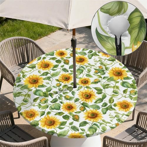 Yesad Round Outdoor Tablecloth with Umbrella Hole, Zippered Fitted Tablecloth with Elastic Edge, Waterproof Table Cloth Tablecover for Picnic Party Fits 49"-52" Round Table, Sunflower by Yesad - Used condition - Image 6