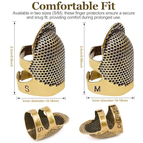 Image of Thimbles for Hand Sewing, Sewing Thimble Kit, Metal Finger Protectors, Thimble Ring for Hand Quilting and Embroidery(Bronw,2Pcs,Small /Medium)