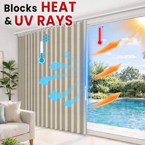 Image of AJAZZ Blackout Accordion Door Curtain 1 Panel 98 inchx106 inch Cream White - Magnetic Folding Room Divider, No-Drill Sliding Patio Closet