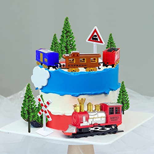21Pcs Train Cake Decorations Train Cake Toppers Train Birthday Party Supplies Mini Train Toys Train Track Traffic For Birthday Railway Steam Train Theme Party Decorations #TOP4