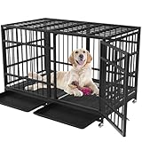 VGMiu 48 Inch Heavy Duty Dog Crate for Large Dogs Indestructible Dog Cage XL High Anxiety Kennel with Wheels Impact Escape-Proof Dogs Crate Indoor with Locks and 2 Removable Trays