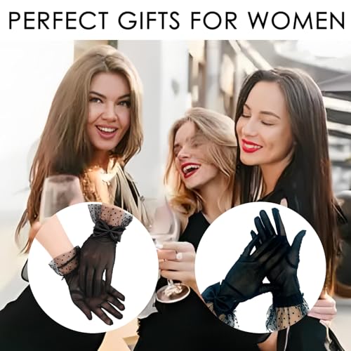 Black Lace Gloves for Women Bow Gloves for Wedding Party Prom Cosplay Costume Accessories2