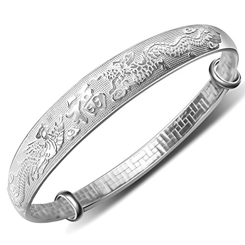 Women's 999 Solid Sterling Silver Chinese Adjustable Bangle