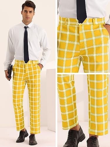 Lars Amadeus Plaid Dress Pants for Men's Slim Fit Flat Front Checked Pattern Trousers4