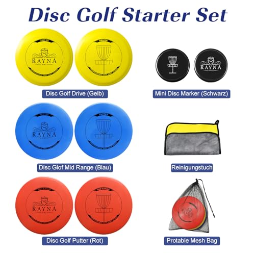 RAYNA GAMES 6 Stück Disc Golf Scheiben Set, Professional Disc Golf Set,Reguläre Größe Discgolf Scheibe für Erwachsene,Putter Midrange Driver Disc Perfect Outdoor Spiele