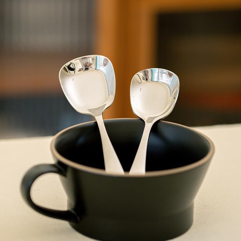 Silverware Flatware Set, 1/4/6/8/10/12pcs Stainless Steel Creative Flat Bottom Square Head Table Spoon Household Soup Spoon Ice Cream Dessert Spoon Tableware(12 Pieces)