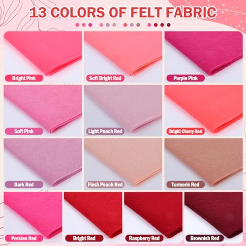 XSEINO 13 Rolls 8"x35" 1.4mm Thick Soft Felt Fabric Sheet 13 Assorted Red Series Colors Felt Pack for DIY Craft Sewing Squares Nonwoven Patchwork - Image 2