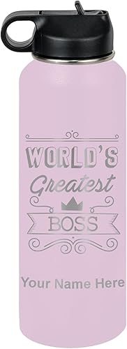 Miniatura 72 de LaserGram Botella de agua personalizada, World's Greatest Boss, acero inoxidable de doble pared aislada al vacío con popote superior, regalo grabado
