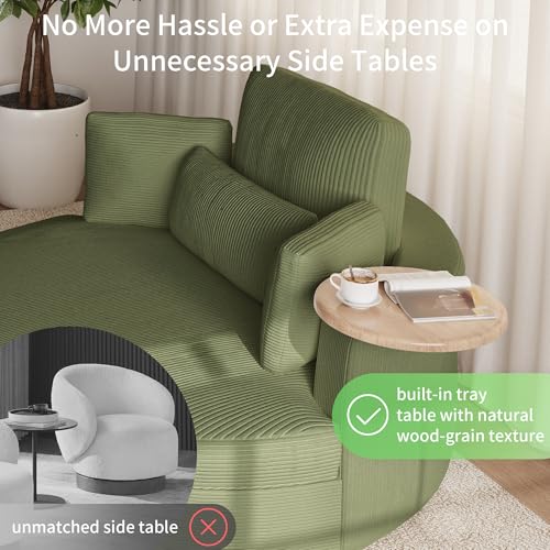 Oversized 360° Swivel Barrel Chair with Storage Ottoman & Rotatable Tray Table, Modern Elegant 51’’ Corduroy Accent Chair with Cresent-Shaped Ottoman, Extra Wide & Deep Seat, Sage Green - Image 5