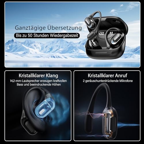 KI Übersetzer Kopfhörer 4-in-1, Echtzeit Sprachübersetzer kopfhörer, 164 Sprachen & 7 Modi, Übersetzer Ohrhörer Bluetooth 5.4 mit APP, 50H Übersetzungs Ohrhörer für Geschäft, Lernen, Reisen