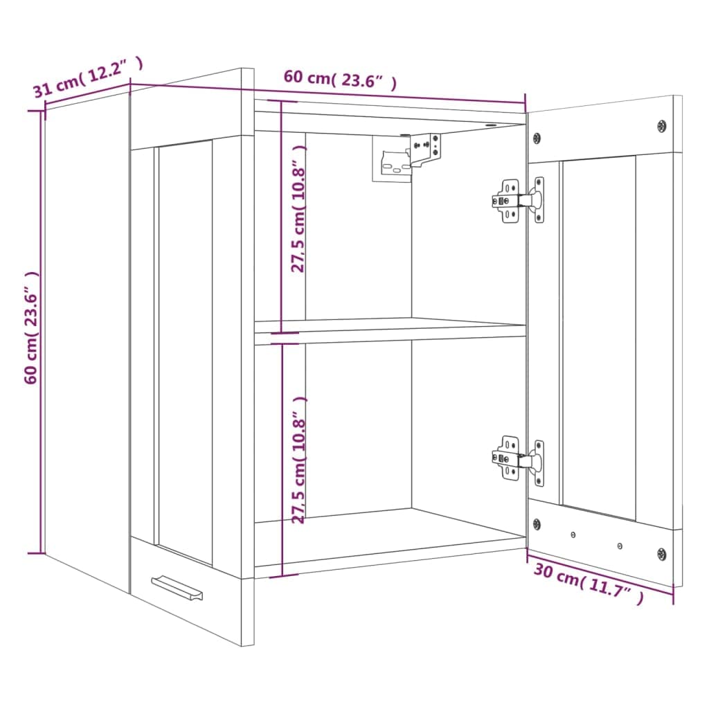 Moderno armario colgante Lyon cristal marrón roble 60 x 31 x 60 cm material de madera: práctico armario de cocina con diseño sencillo y funcionalidad, armario colgante con superficie lisa