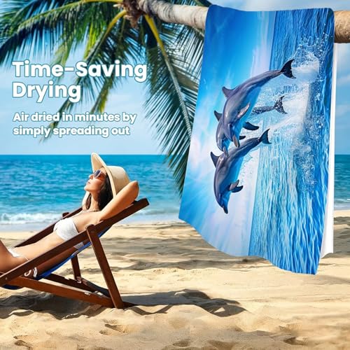 Serviette microfibre plage absorbante grand format natte piscine dauphin - 5