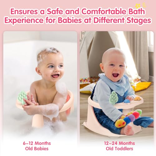 Image of Baby Bath Seat for Babies 6 Months & Up, Non-Slip Bath Seats for Babies Sitting up,Bath tub Seat with Suction Cups,Safe & Comfortable Bath Chair Baby, Pink
