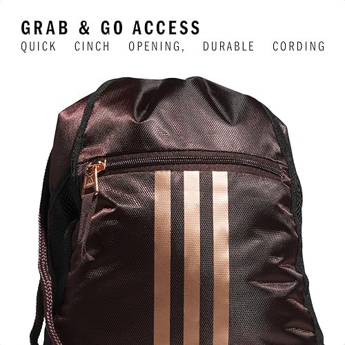 Image of adidas Alliance Sackpack - Drawstring Backpack for Sports, Small Gym, Shadow Brown /Rose Gold /2, One Size, Alliance Sackpack - Drawstring Backpack Small Bag for Men and Women