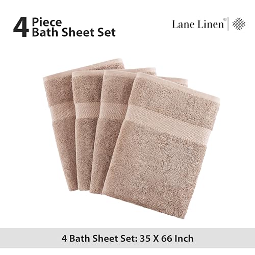 Image of LANE LINEN 100% Pure Cotton Bath Sheets 4 Pack (35 inchx66 inch) - Ring Spun Cotton Extra Large Towel Sets - Quick Dry, Soft & Absorbent Oversized Shower Towels - Sustainabaly Produced, Pre Shrunk - Taupe