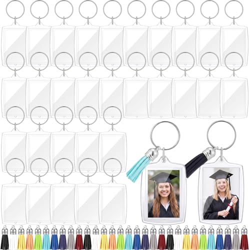 Image of Yaomiao Acrylic Photo Keychain with Tassel Clear Blank Custom Keychain Frame Holder Insert Picture Keyring Making Kit