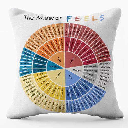 Wheel of Emotions Feelings Throw Pillow Covers 18x18 inch The Wheel of Feels Pillowcases Home Decor for Bed Couch Sofa Therapy Office Living Room Cushion Covers Counselor Physical Therapist Gifts -  GTYNU, 208cy -b