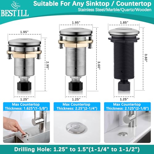 Image of BESTILL Garbage Disposal Air Switch Kit - UL Listed, Stainless Steel Brushed Nickel 3.6 inch Long Push Button for Waste Disposer, Cordless Sink Top Switch Button Compatible with all Garbage Disposals
