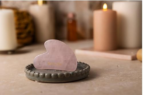 Skin Chi - Juego de rodillo facial de cuarzo rosa y gua sha, rodillo facial de doble extremo y herramienta de masaje facial de piedra Gua Sha, para mujeres y hombres, dispositivo facial - imagen 6