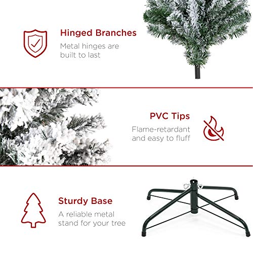 Best Choice Products 6Ft Premium Snow Flocked Artificial Holiday Christmas Pine Tree For Home, Office, Party Decoration W/ 928 Branch Tips, Metal Hinges & Foldable Base #TOP4
