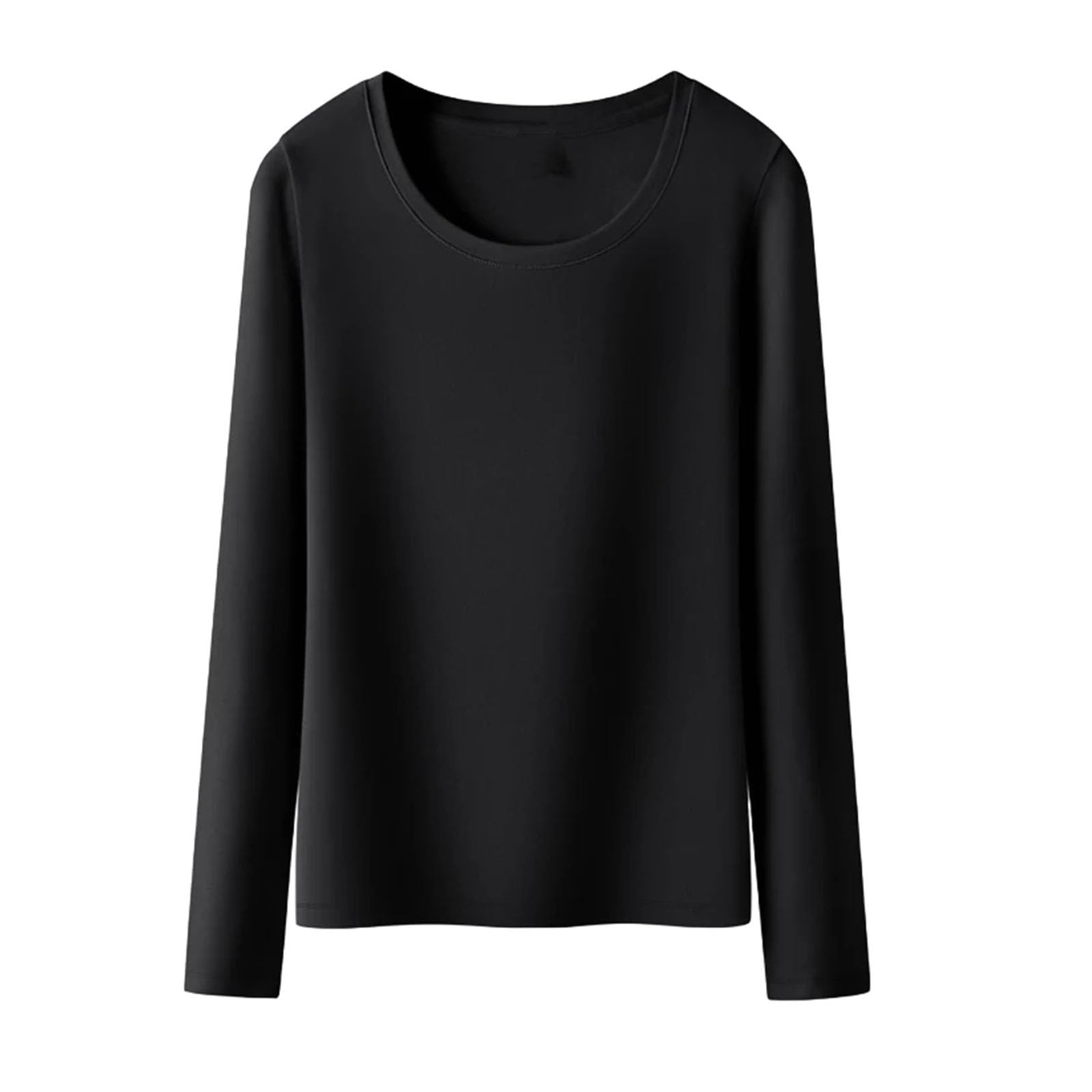 Camiseta de algodón suave para mujer, cuello redondo, color liso, camisetas de manga larga