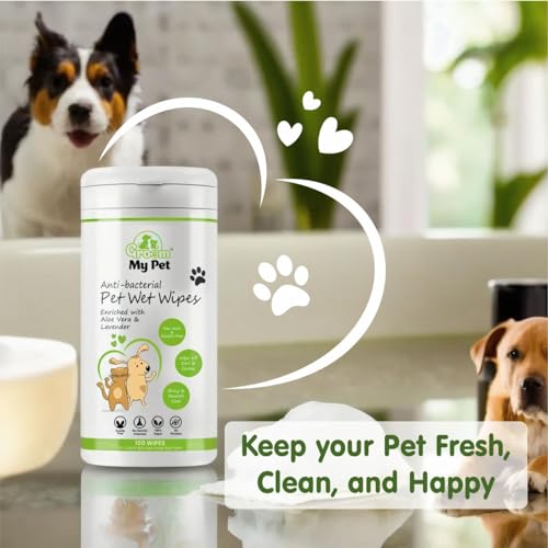 Image of Wet Wipes for Dog & Cat-100 Wipes | Enriched with Lavender & Aloevera Extract | Anti-Bacterial & Hypoallergenic | Dry Bath for Coat, Skin, Ears, Face, Butt & Paws | 100% Biodegradable