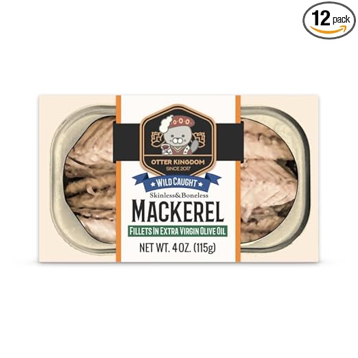 Otter Kingdom European Mackerel Fillets in Extra Virgin Olive 4oz(Pack of 12)