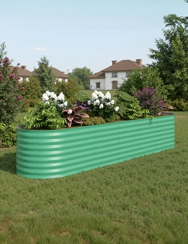 8x2x2ft Galvanized Raised Garden Bed - 24“ Tall Metal Planter Box for Vegetables, Flowers, Herbs, Rust-Resistant Outdoor Garden Box, Easy Assembly Raised Beds for Gardening, Green