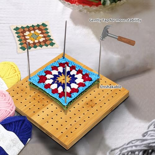 Image of LIVSMON Crochet Blocking Board with 10 Stainless Steel Pins, Large Base, Handcrafted Knitting Blocking Mat for Crochet and Granny Squares, Ideal Gift for Crocheters, 7.7Inch