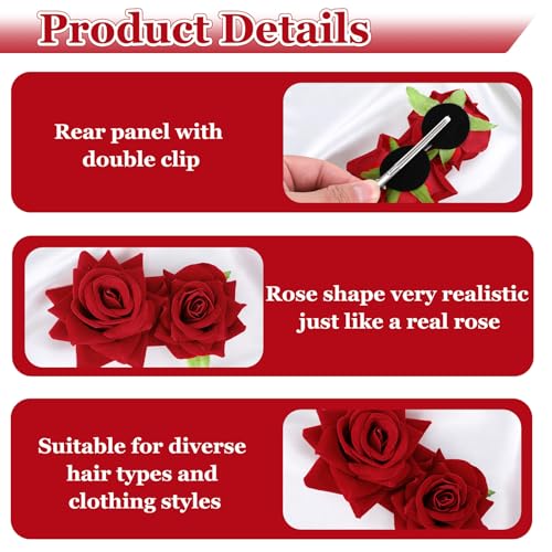 Set de 2 Broches para Cabello con Flor Roja miniatura 6