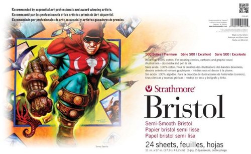 Strathmore ST236-82, 2-Ply Semi-Smooth 500 Series Sequential Art Bristol Paper Sheets, white, 11x17 in
