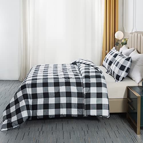 Image of Caressma Plaid Comforter Set Twin, Black White Checkered Boys Bedding Set | Classic Buffalo Gingham Print Soft Microfiber Comforter Bedset for Boys with Pillowcase