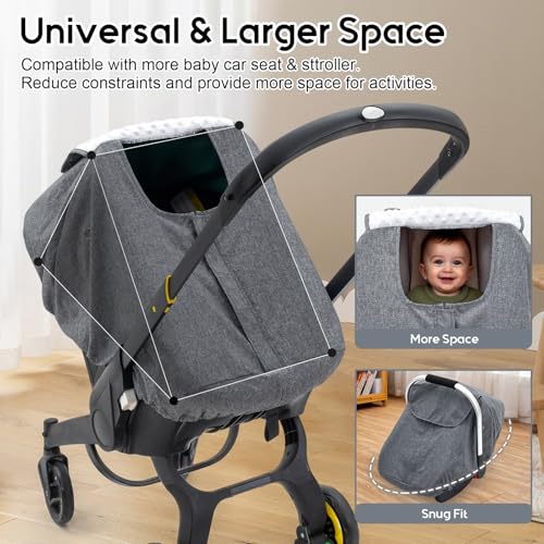 Baby Car Seat Cover for Doona, Waterproof Carseat Cover with Plush Dots Lining, Warm & Snug Infant Car Seat Canopy with Privacy Shield & 2 Vents, Baby Carrier Cover Weather Shield for Boys Girls — view 5