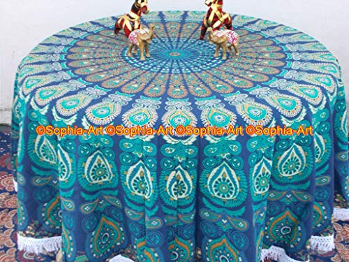 Sophia-Art Tygmatta strandlakan med soffbord mandala picknickhandduk rund bomull strand vacker hippy boho indisk trädgård gobeläng rund med vackra tofsar
