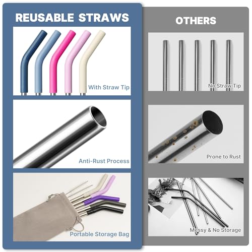 Image of 12.2 inch Long Metal Straw for Stanley 40oz Cup, Reusable Replacement Straw