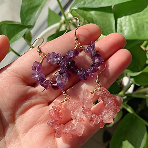 Boucles d'oreilles quartz rose et cristal naturel avec perles de fleur - 6