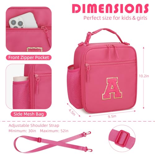 CLOUDWINGS Initial Insulated Lunch Bag for Girls Kids, Back to School Gift, Reusable Leak-proof Lunch Box with Adjustable Strap for School Daycare Travel Picnic (Rosy Red,A) by CLOUDWINGS - Used condition - Image 3