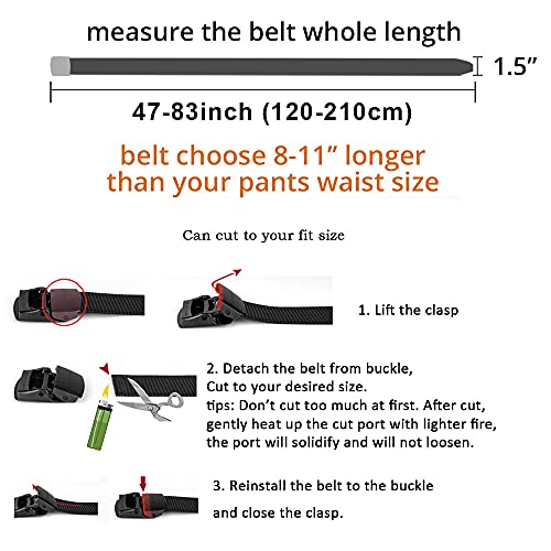 Drizzte 71'' Plus Size Long Men's Military Duty Web Nylon Belt Plastic Buckle Black #TOP2