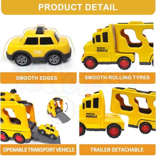 Image of Kidology Construction Truck Toys Cars for Kids & Toddlers 5-in-1 Friction Power Vehicle Toy for Boys, Transport Trucks, Christmas Birthday Gift for Age 3-9 Boys & Girls,Multicolor