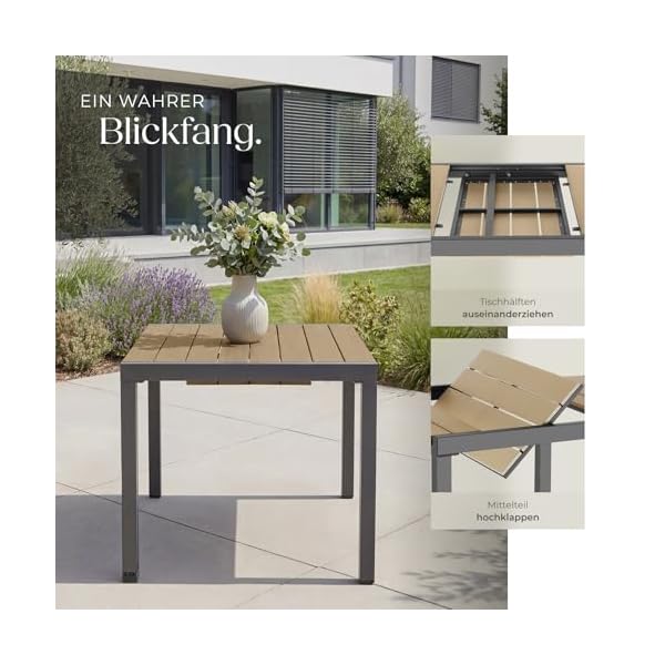 Patioco Ausziehbarer Gartentisch Aluminium Holzoptik